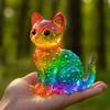 Радужная статуэтка кошки из смолы, красочная полупрозрачная фигурка кошки, милое украшение кошки радужного градиентного цвета для декора стола, книжной полки, подарки для любителей кошек