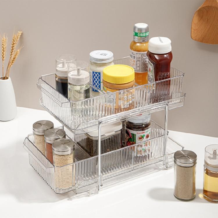 2 Tiers Kitchen Bathroom Storage Rack Under Sink Storage Box Slide Out Clear Storage Container With Dividers Enduring