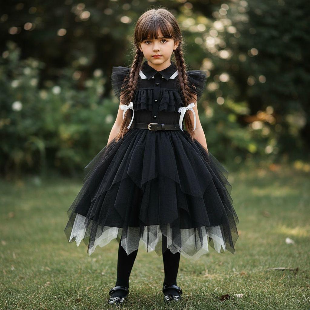 Костюм для девочки из Семейки Аддамс Хэллоуин Семейный Черная среда 100