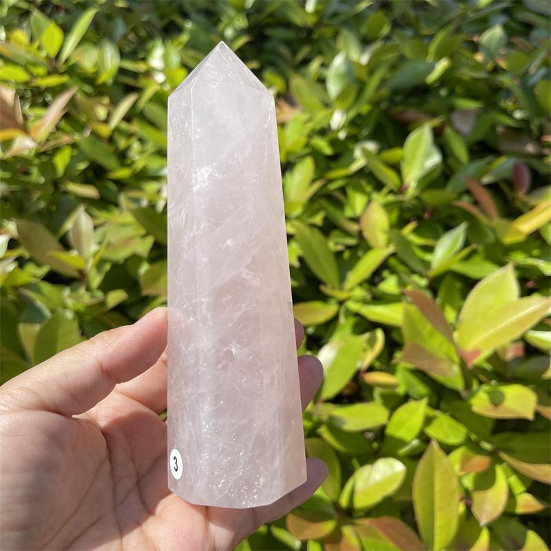 Natural Carved Pink Quartz Rose Crystal Point for Reiki Healing