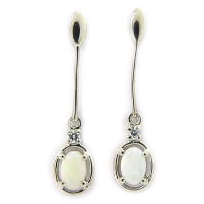 [G8697] - Artisanal Silver Earrings 'Opal Goddess' Silver White (rhodium-plated) - 30x6 Mm