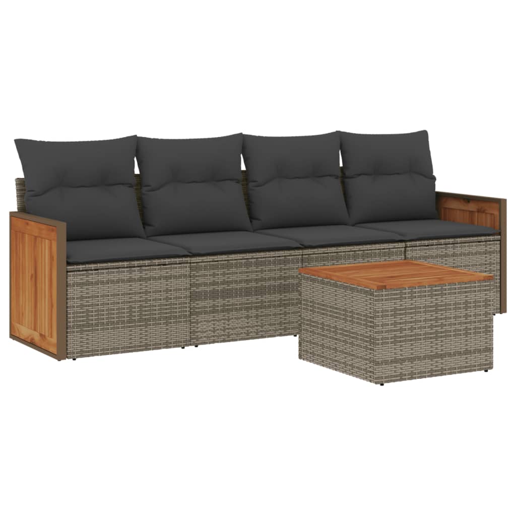 Vidaxl 5-Cz. Garden Lounge Set, Cushions, Grey PE Rattan