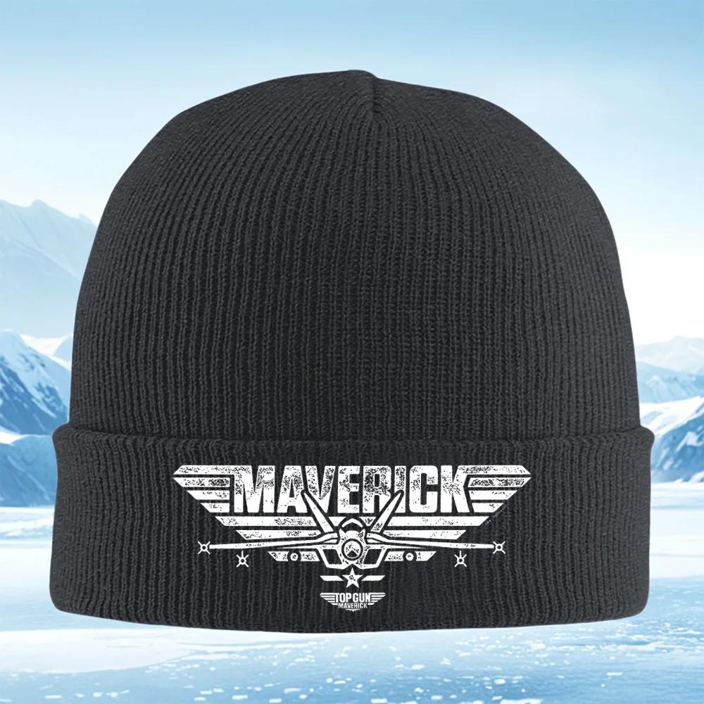 Fighter jet and Maverick text movie logo Unisex Women Unisex Knitted Hat Beanie Pullover Cap Winter Thermal Warm Christmas Outdoor