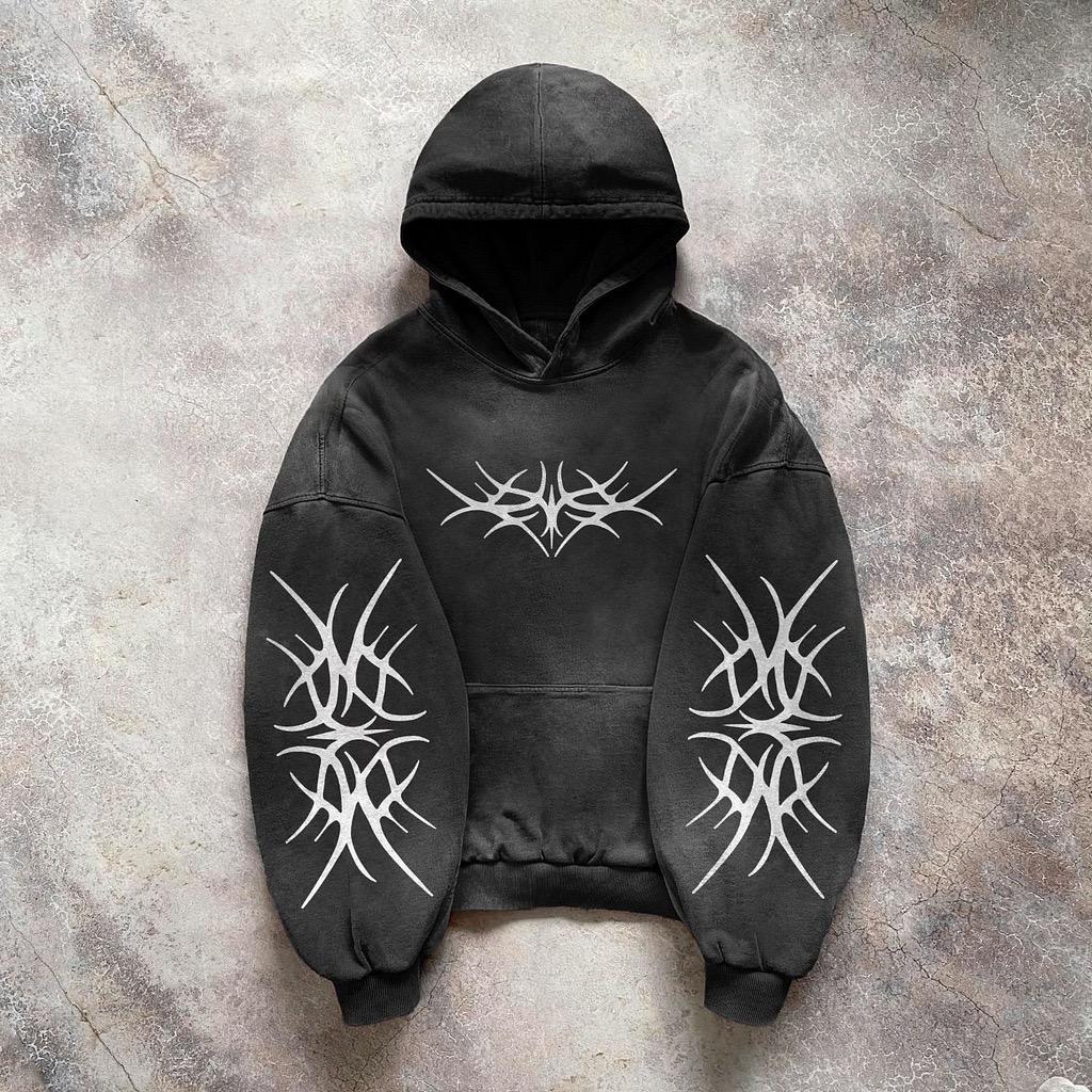 Heavy Washed Man Hoodie Sweatshirt Y2k Gothic Clothes Retro Streetwear Pattern Women Pullover Casual Fashion for Men Harajuku