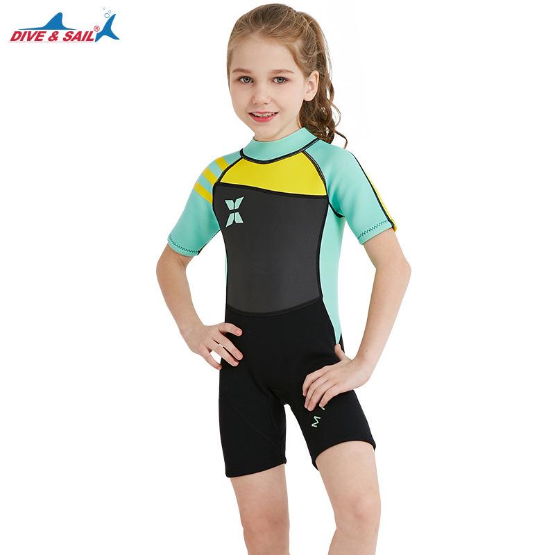 

Новый детский 2,5 мм теплый водолазный костюм с короткими рукавами, защита от солнца и подводного плавания, дрейф и защита от холода, купальник-шорты XXL зелёный