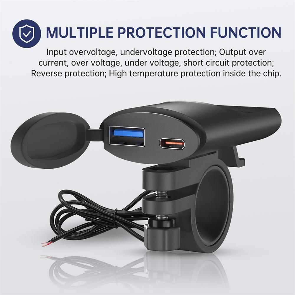Motorcycle Charger 30W USB-C & 18W USB-A Dual Ports Phone Fast Charging Adapter