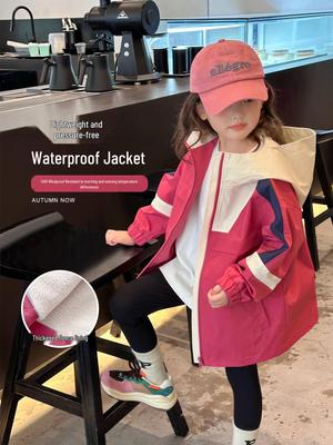 TUTU Little Elephant Girls' Fleece-lined Hooded Windbreaker - Autumn/Winter 2025, Warm and Windproof Jacket.