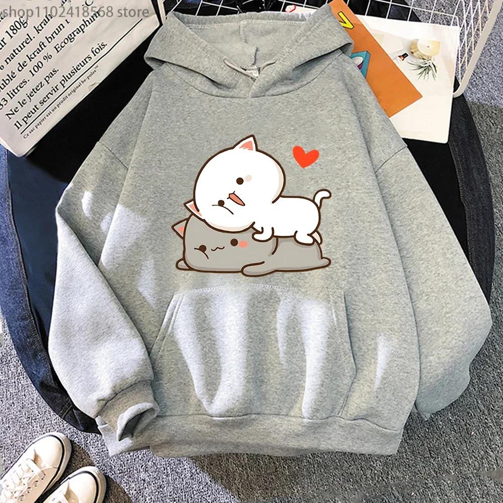 Peach Cat Print Hoodie Kawaii Cartoon Goma Mochi Sweatshirt Women's Clothing Femme Korean Style Streetwear Men Hoody