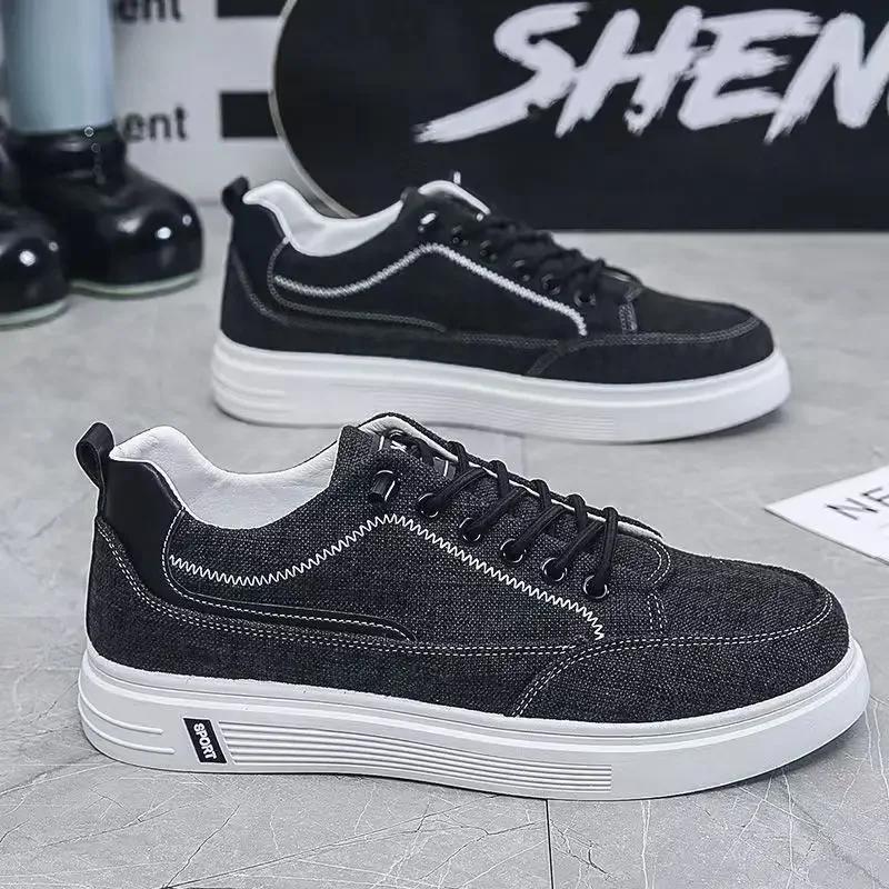 Fashion Men's Canvas Shoes Trendy All-match Breathable Mens Sports Sneakers Lace Up Lightweight Flat Solid Color Casual Sports Shoes Man