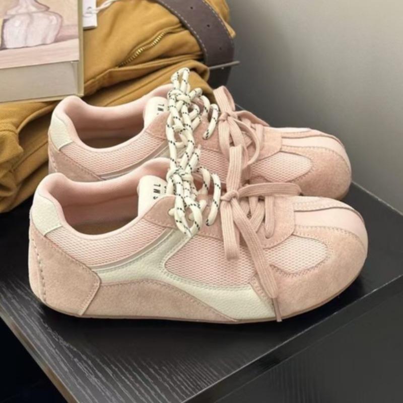 Fashion Spring New Casual Sports Shoes Women's Fashion Round Head Splicing Mesh Fabric Front Strap Soft Sole Non-slip Shoes