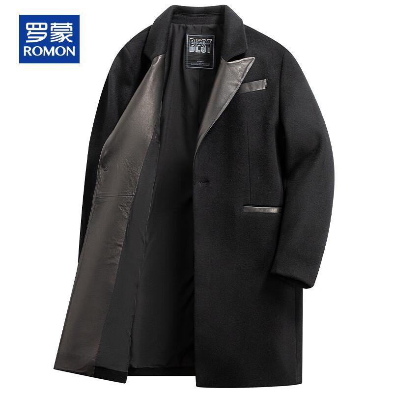ROMON Men's 100% Wool Blend Mid-length Overcoat