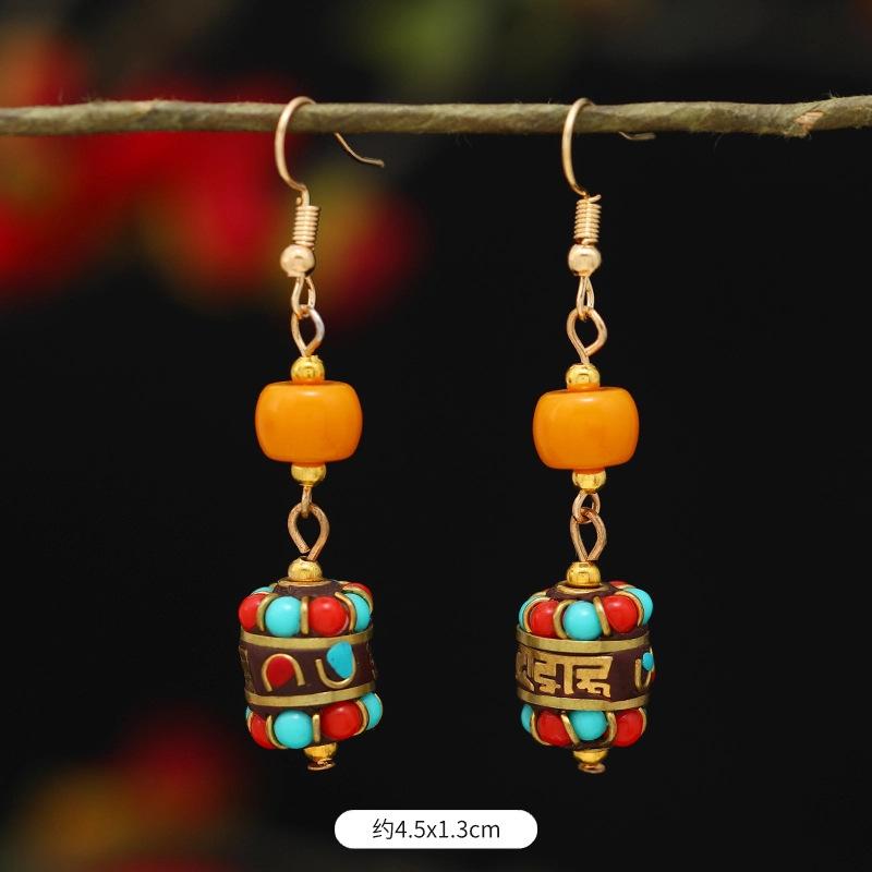 Retro Exotic Style Nepalese Earrings Tibetan Niche Design Personalized Long Earrings Simple Earrings Women