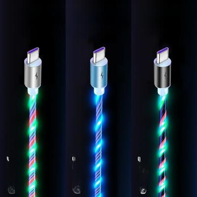 5A Snel Laadkabel LED Stromend Licht Datakabel USB C Lightning Kabel voor iPhone Android Telefoon Oplaadkabel met Kleurrijk Streamer Effect
