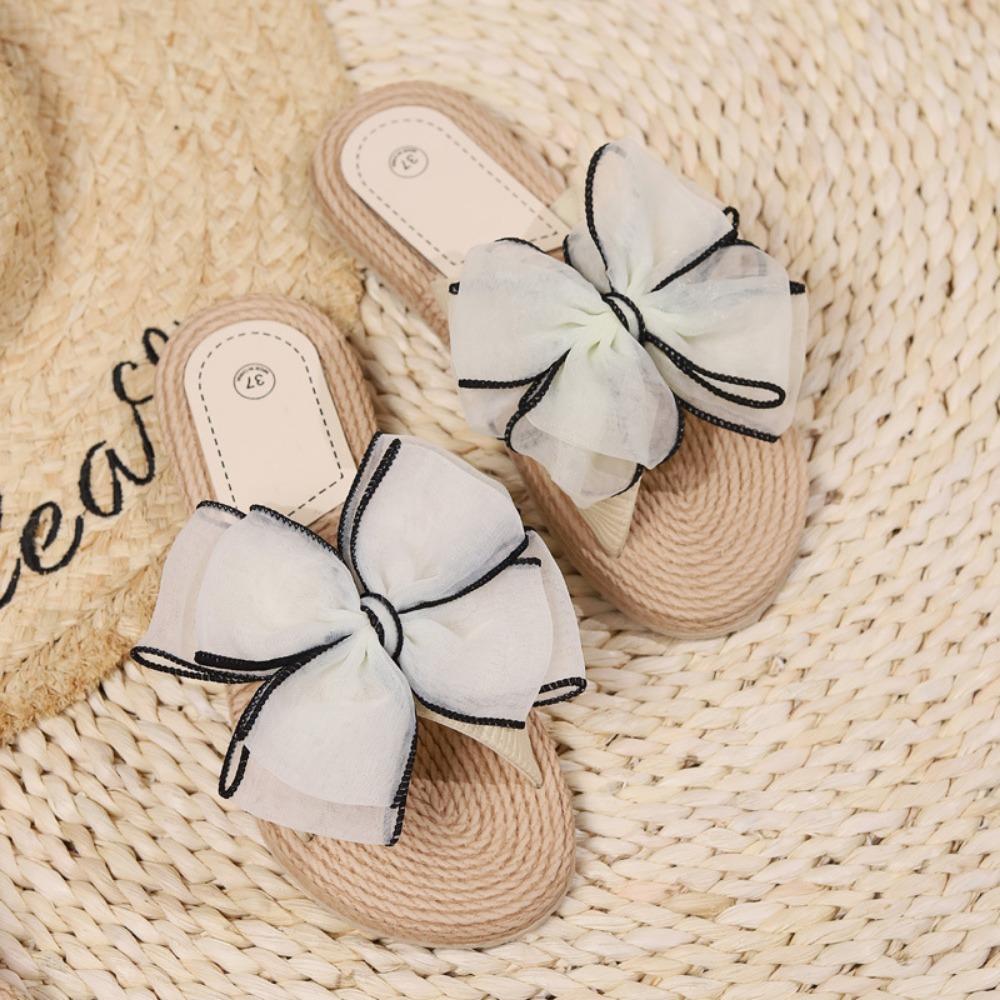 Woven Slide Sandals for Women Summer Flat Open Toe Casual Beach House Slippers