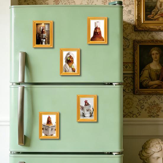 1/5/6Pcs Drinking Animal Cat Refrigerator Magnet Vintage Wooden Frame Animal Fridge Magnet Home Kitchen Office Decoration Animal Lover Gift