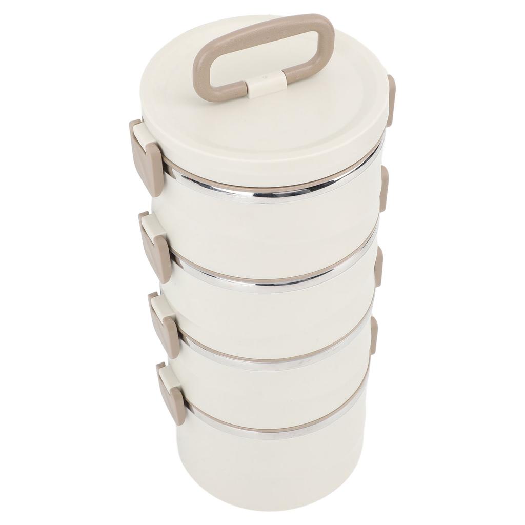 3.3L 4 Tier Insulated Lunch Box 304 Stainless Steel Food Container Round Stackable Bento Box with 2 Integral Fork Spoon
