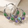 Bohemian Stil Synthetischer Türkis Inlay Hohl-Creolen Ohrringe Damen Vintage Silberbeschichtet Bankett Feiertags Schmuck Zubehör