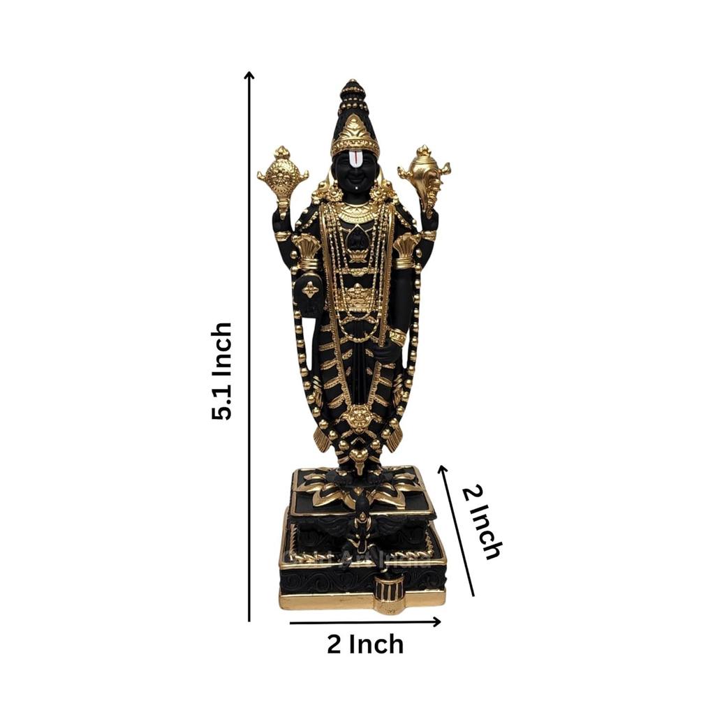 Lord Tirupati Balaji Black Terracotta Idol with Golden Color Work | Balaji Idol for Car Dashboard | Venkateswara Swamy Murti for Home