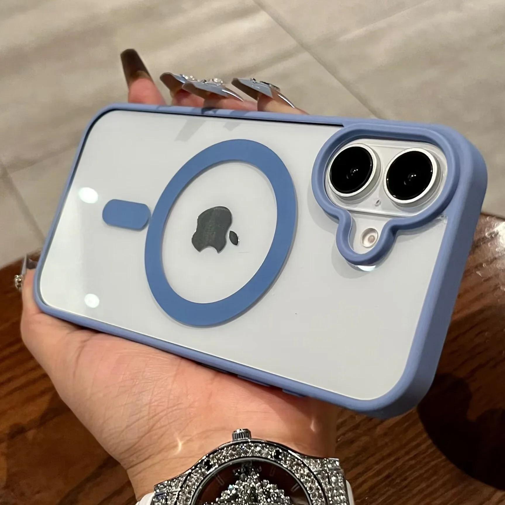 

Чехол-бампер цвета конфет с магнитной беспроводной зарядкой для iPhone 16 Pro Max 15 Plus 14 13 12Pro Max, прозрачная противоударная задняя крышка For iPhone 13 светло-синий