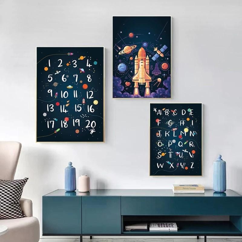 Nursery Kids Room Decoration Alphabet Numbers Cartoon Wall Art Paintings for Interior Frameless Picture On Loft Canvas Baby Deco No Frame