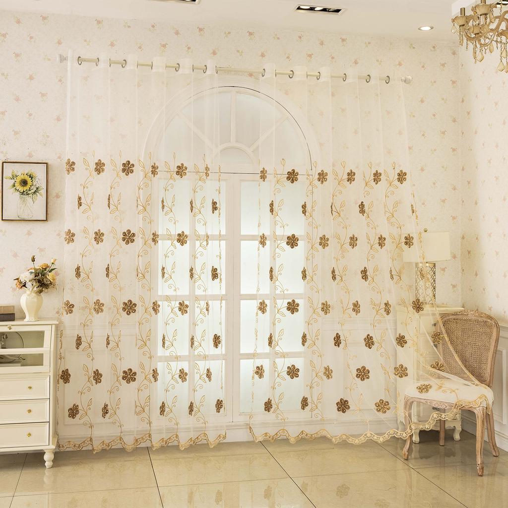 Perdele Transparente Brodate, Poliester, Țesătură Semi-Transparentă, Neforate, Top cu Capse, Lavabile la Mașină pentru Dormitor, Living, Balcon, Birou
