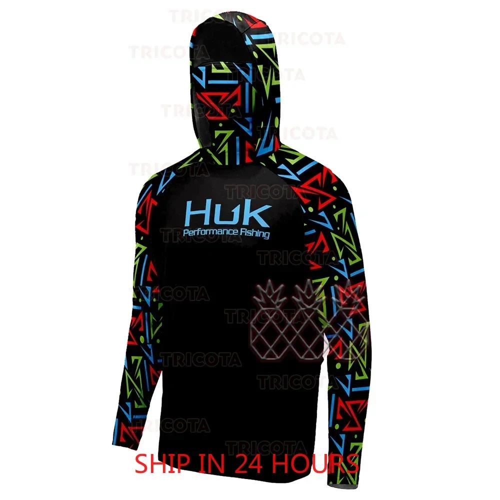 HUK Fishing Hoodies Shirts Face Cover Fishing Clothing Outdoor Men Long Sleeve Breathable UV Protection UPF50+ Fishing T-shirts