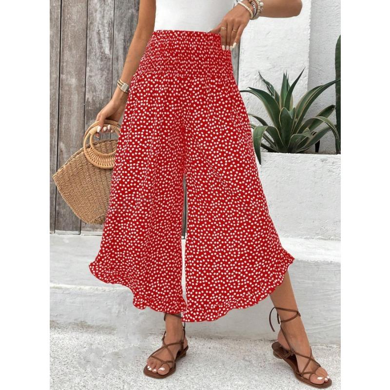 

JKASHDK Women s Fashion Casual Polka Dot Print High Waist Trousers Pants & Capris XXL червоний