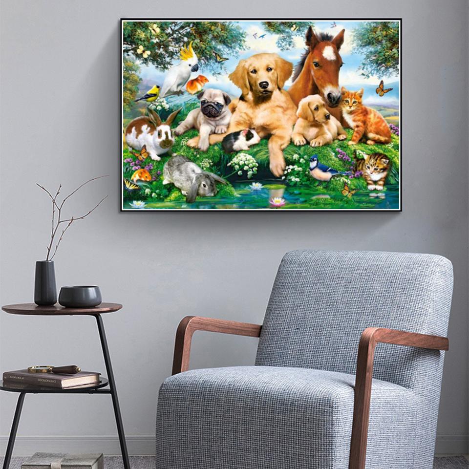 5D DIY Diamond Painting Animal Dog Cat Rhinestone Picture Mosaic Art Gift Full Diamond Embroidered Animal Cross Stitch Kit