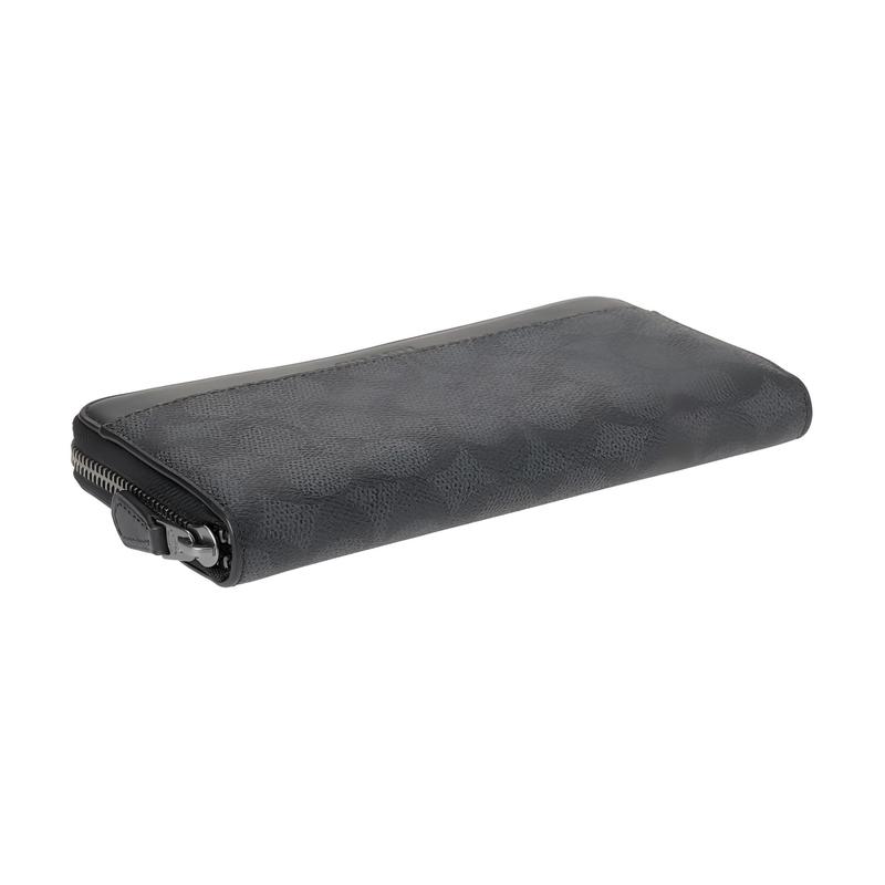Coach Wallet Accordion Ong Accordion Print Wraparound Zip Closure Coated Canvas and Smooth Calfskin Men's Charcoal Bronze and Charcoal and Black