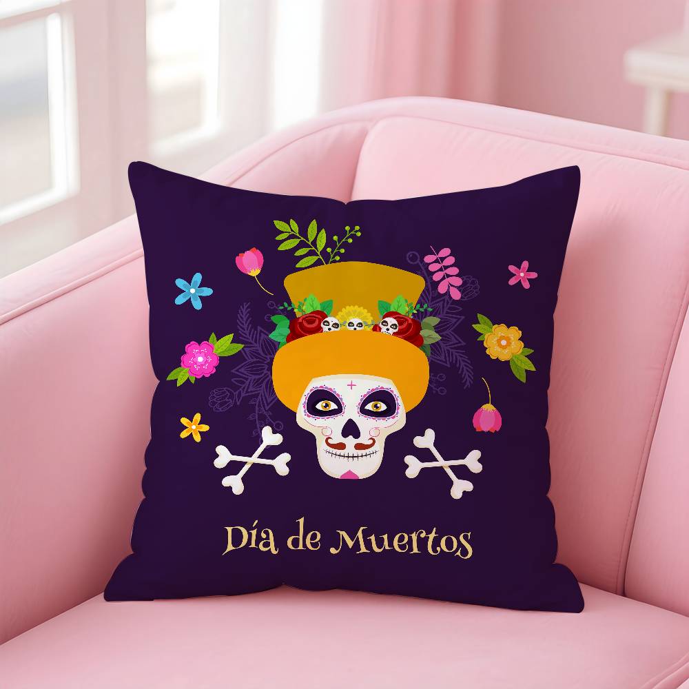 Mexico Easter Flower Skeleton Pillow Case Pattern Printing Pillowcase Living Room Sofa Cushion Cover Bedroom Room Decor