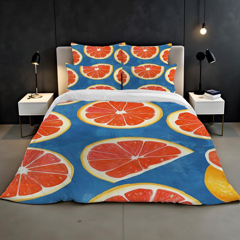 3D Digital Printing Bedding Two Or Three Piece Fruit Orange Polyester Quilt Cover