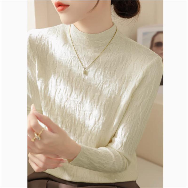 

No necklace, semi-turtleneck texture, slim-fitting knitted bottoming shirt inside, women s new autumn and winter good-looking sweater One Size абрикосовый