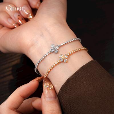 18k Real Gold Electroplated Zircon Flower Bracelet Light Luxury Bracelet European and American Simple and Exquisite Jewelry Women