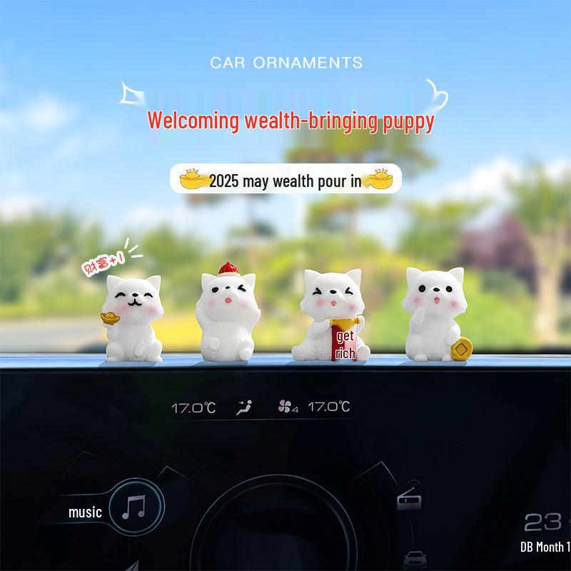 Charming Fortune Puppy Car Dashboard Ornament - Cute Interior Decoration Accessory