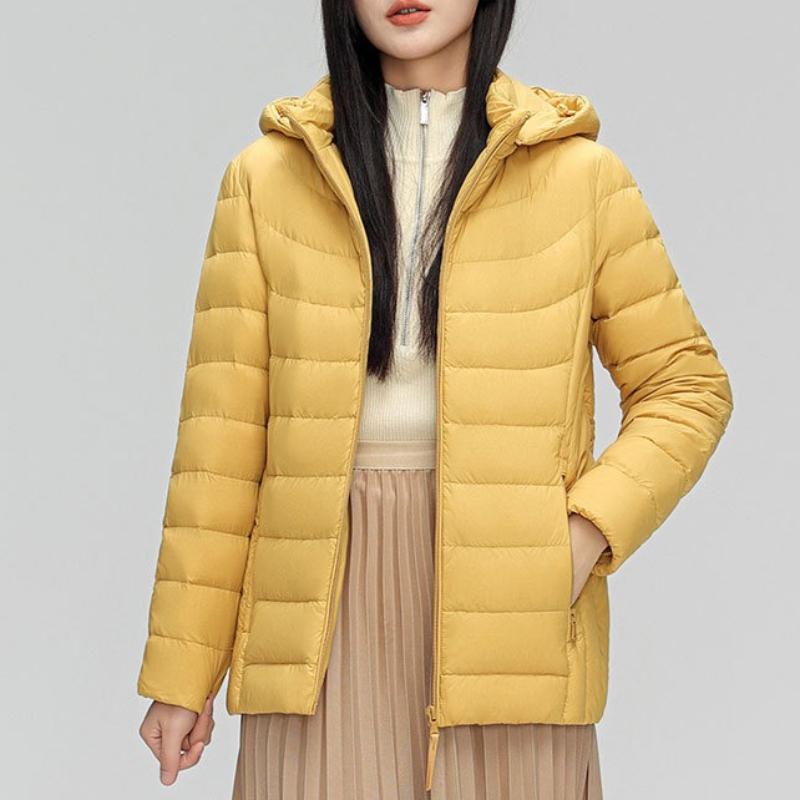 Women's 90% White Duck Down Simple Solid Color Hooded Detachable Lightweight Down Jacket