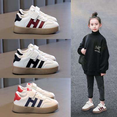 Baskets blanches pour filles, Nouvelles chaussures de sport doublées polaire pour le printemps et l'automne, Chaussures décontractées pour enfants plus âgés et étudiants