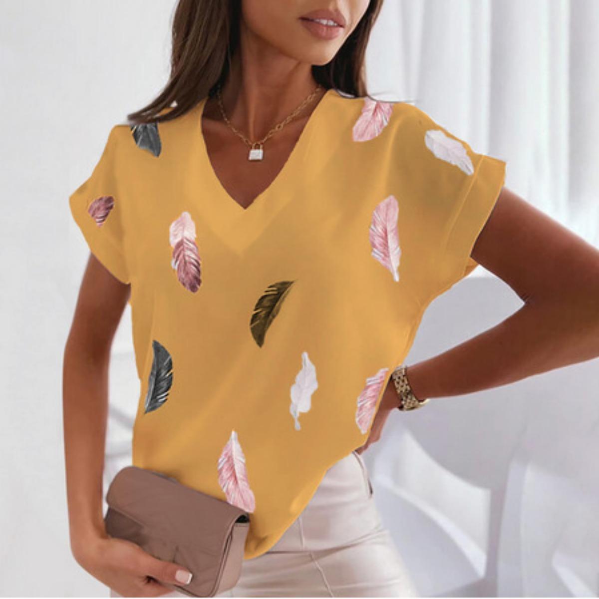 

Женская элегантная футболка с коротким рукавом - Летний повседневный топ с принтом в виде сердца, Обычный узор, Элегантный повседневный стиль, Женская футболка S