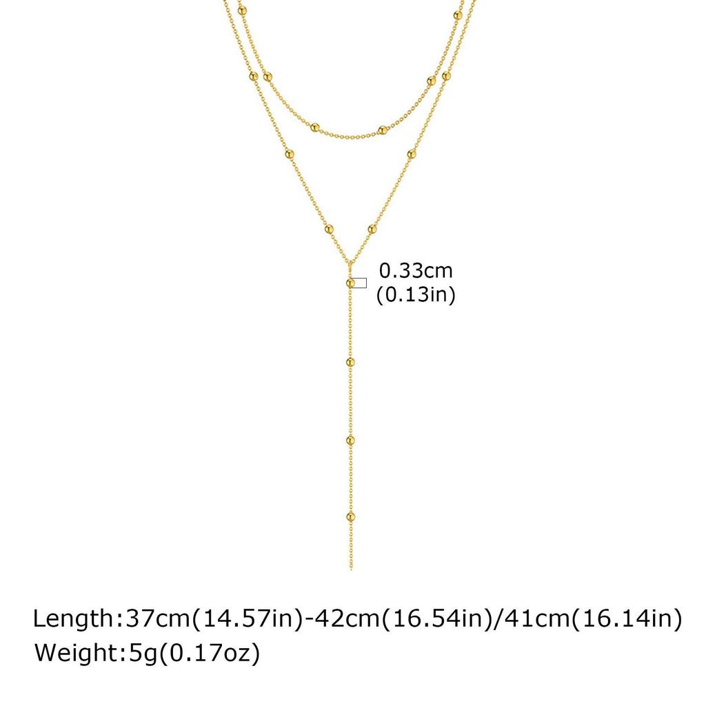 Women's Stainless Steel Double Layer Y-Shaped Gold Tassel Necklace
