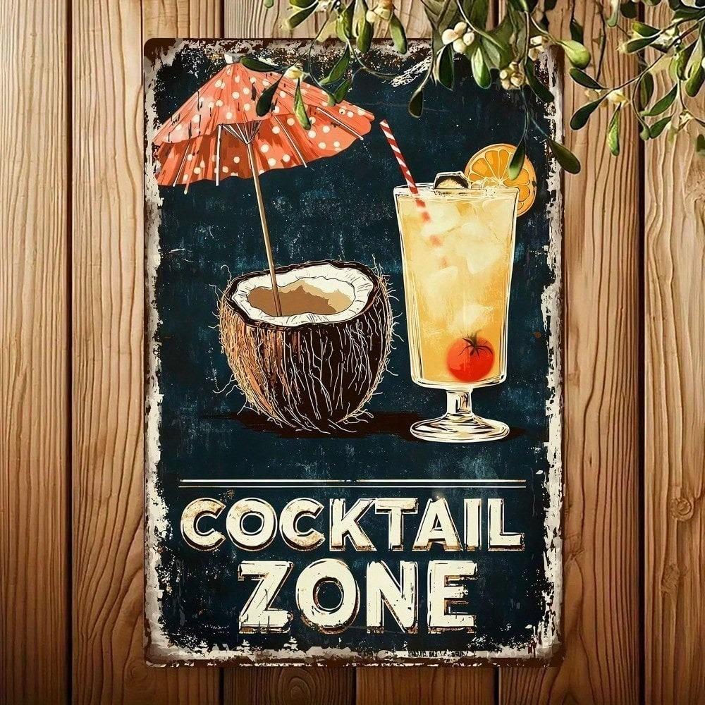 Metal Poster Wall Art Retro 2D Bar Sign Cocktail Zone Vinyl Decor for Home Garage Cafe
