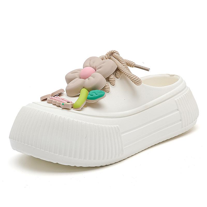 Merk sommer tråkker i dritt jente søte hullsko kvinner kan bruke supertykke kule tøfler om sommeren