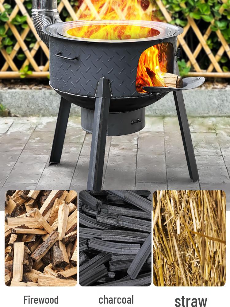 Portable Wood-Burning Stove for Home and Outdoor Use - Large Wok Stand, Clay Pot Compatible, Ideal for Rural Areas and Camping