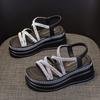 Roman sandals women's summer new rhinestone fashion versatile thick sole height increase small casual sandals