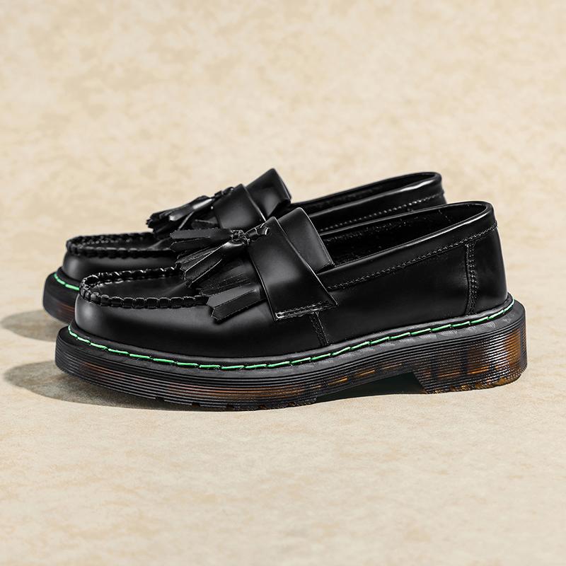 Fashion Breathable Slip On Loafers Thick Platform Casual Shoes Male Round Toe Cowhide Leather Driving Shoes Vintage Mens Summer Flats