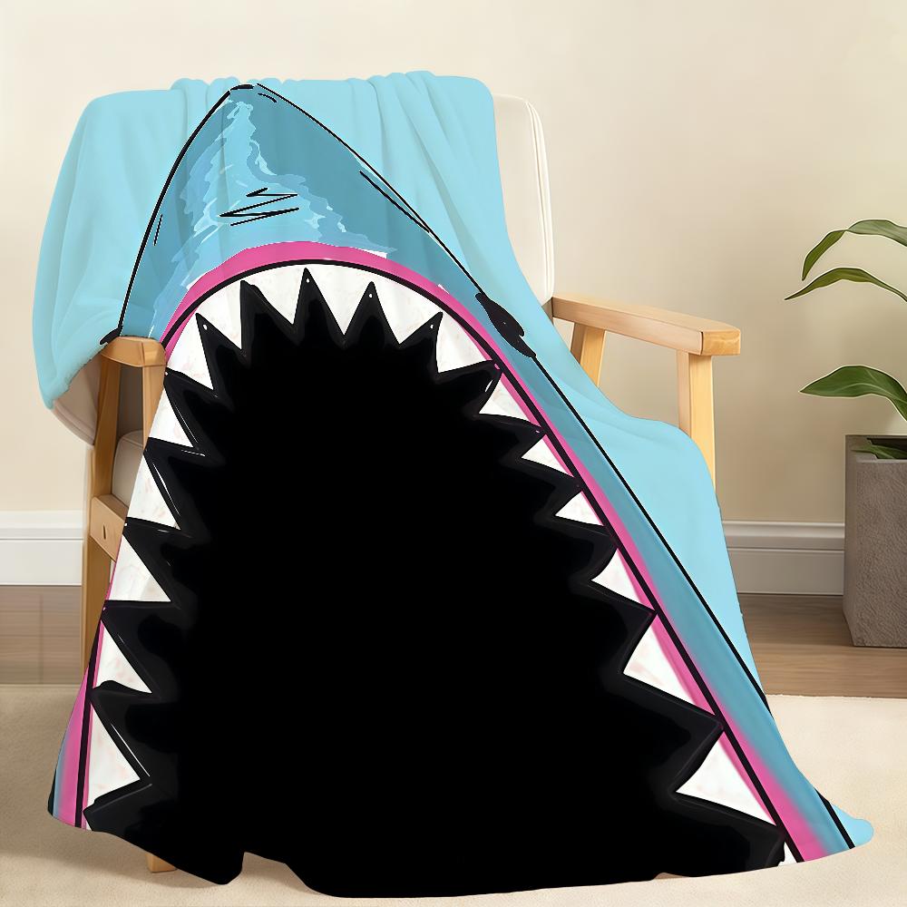 Cartoon Shark Big Mouth Seaside Funny Hug Me Blanket For Soft Throw Blanket for Picnic Bed Sofa Home Bedroom Warm Comfortable