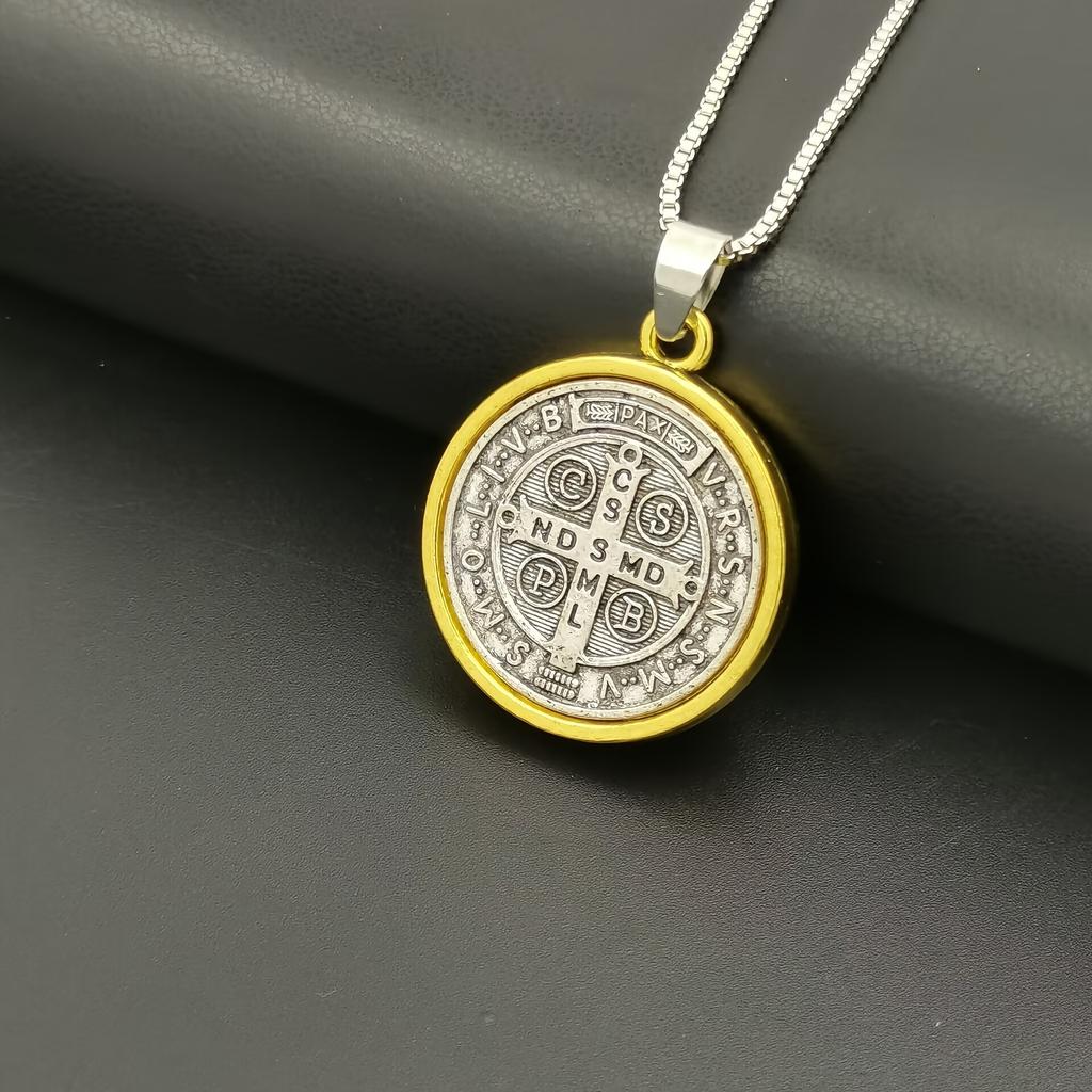1pc Saint St Benedict Medal Cross Pendant Necklace Coin Medallion Necklace Talisman Two Tone Divine gifts Bringing good luck Men's and women's styles