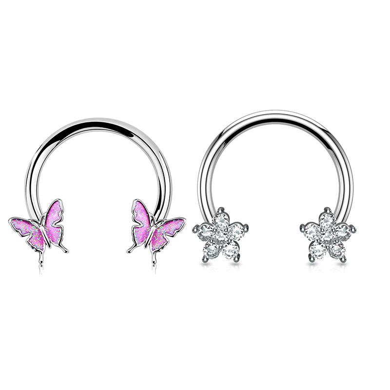2 Stück 16G Edelstahl Schmetterlingsscharnier Septumring BCR Hufeisen Knorpel Daith Helix Rook Muschel Piercing Schmuck
