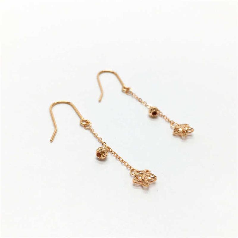 Purple Gold Mori Hollow Flower Earrings Bead Gold Plated Rose Gold Long Earrings