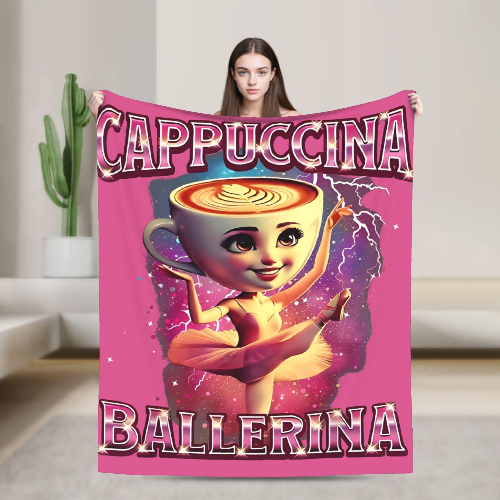Плед с мемом Ballerina Cappuccina Italian Brainrot Фланелевый Забавный Дышащий Плед для Дома Ресторана Лето 30x40in