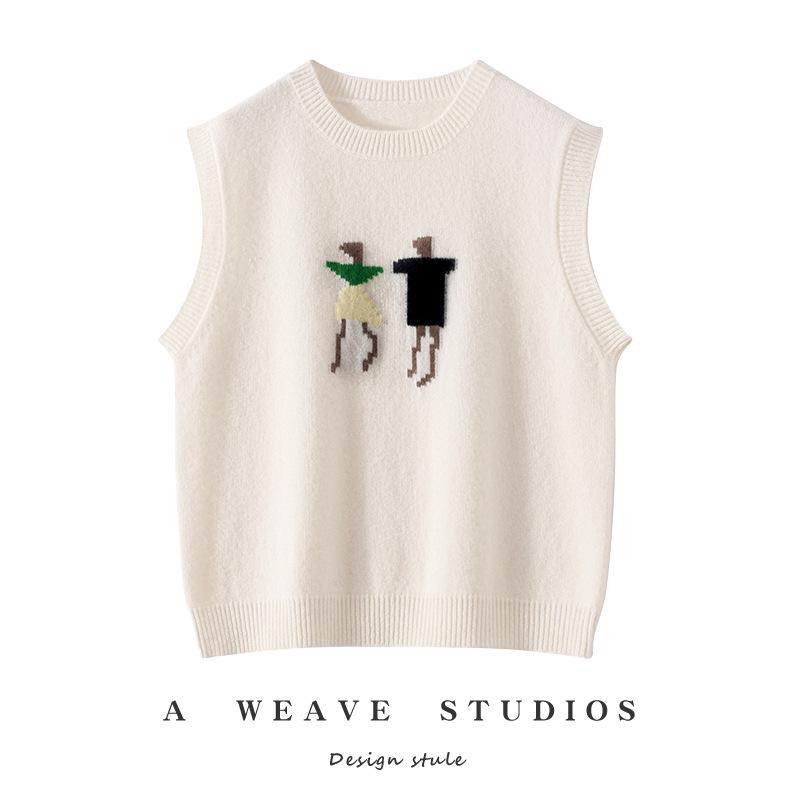 Women's Lace Knit Cashmere Vest: Autumn/Winter Collection - Round Neck, Sleeveless, Loose Fit.