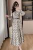Floral Chiffon Long with Stylish and Elegant for Spring and Autumn [Chubikime] Women's Dress, A-Line, Flared, Belt,